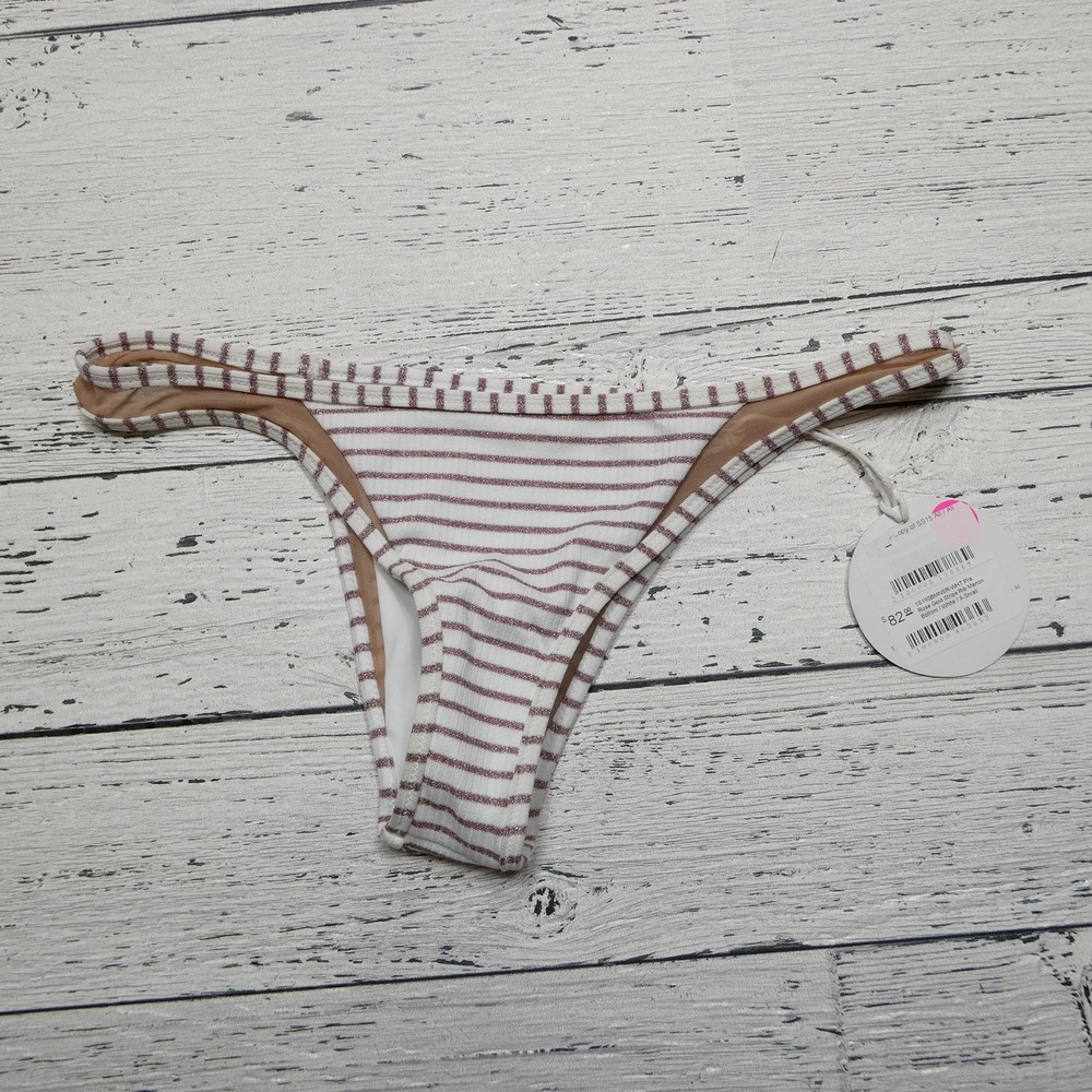 Tori Praver Bikini Bottom Womens XS Rose Gold Stripe Rib Manon Swim White New